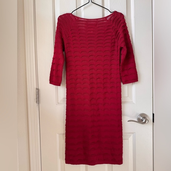 Catherine Malandrino P 3/4 sleeve Scallop wave textured Dress Red - Picture 6 of 8